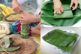 Cách gói bánh tét bằng lá chuối và lá dong nhanh mà chuẩn
